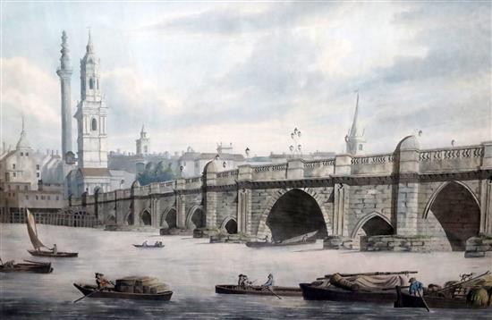 Manner of Thomas Rowlandson Ferry barges before Old London Bridge 15.25 x 22.75in.